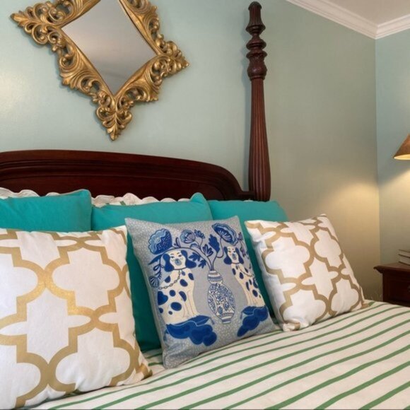 2 Staffordshire Dog Pillow Covers in Pink or Blue Chinoiserie New - Picture 9 of 16